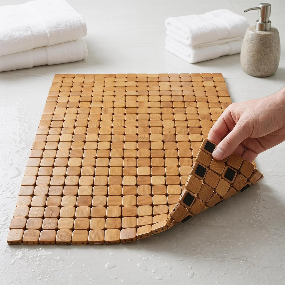 Tapis de douche en bambou à lattes — antidérapant, s'enroule facilement - Nesty (vue 3)