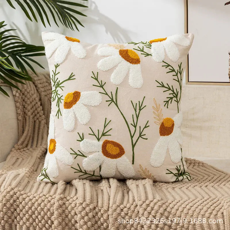Housse de coussin en coton et lin Nesty - Broderie pissenlit (vue 8)