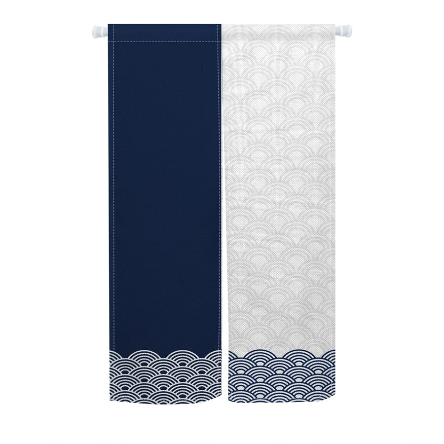 Rideau japonais noren bleu à motif vague, en lin pour porte - Nesty (vue 17)