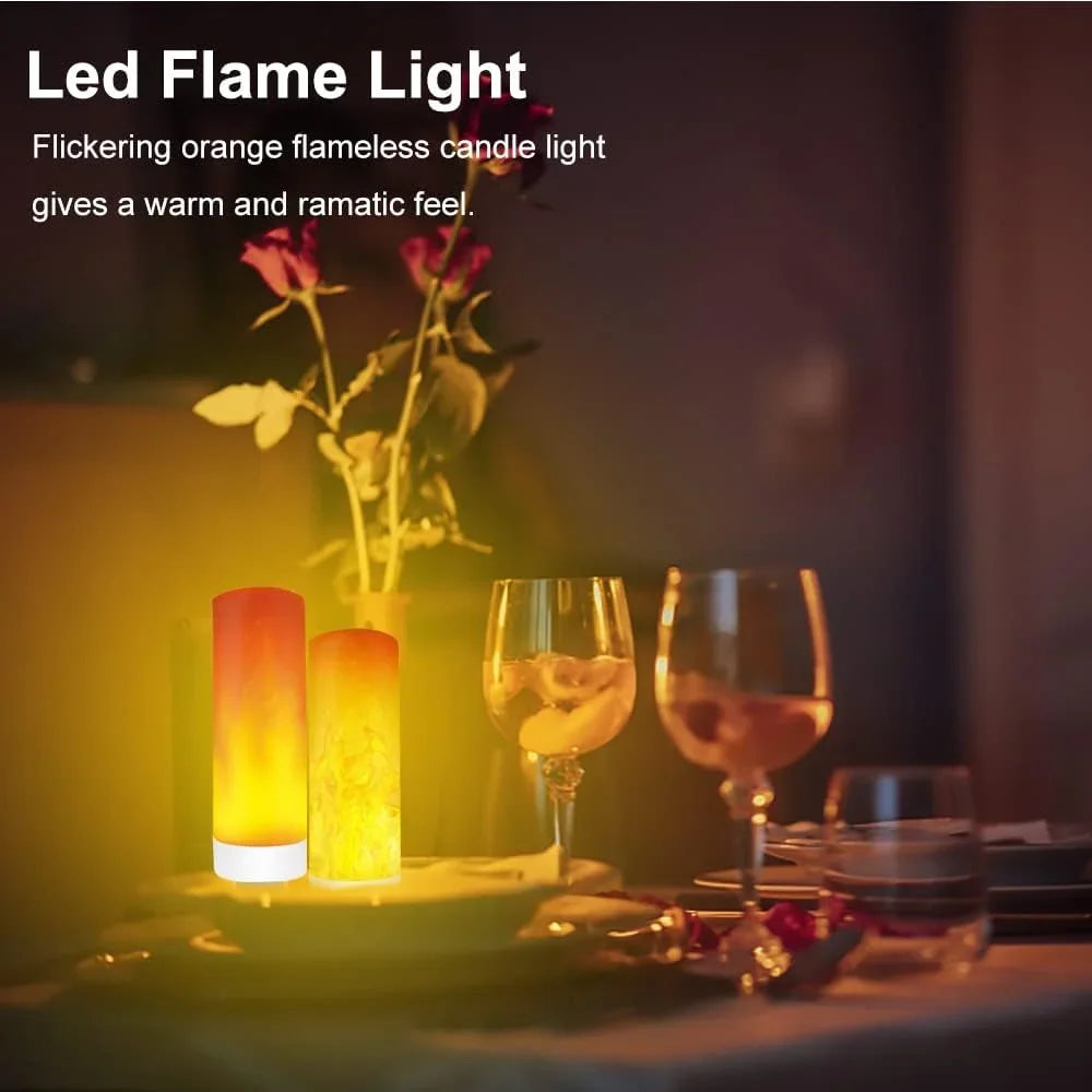 Ampoule LED effet flamme Nesty - Allumées sur une table dressée avec verres à vin