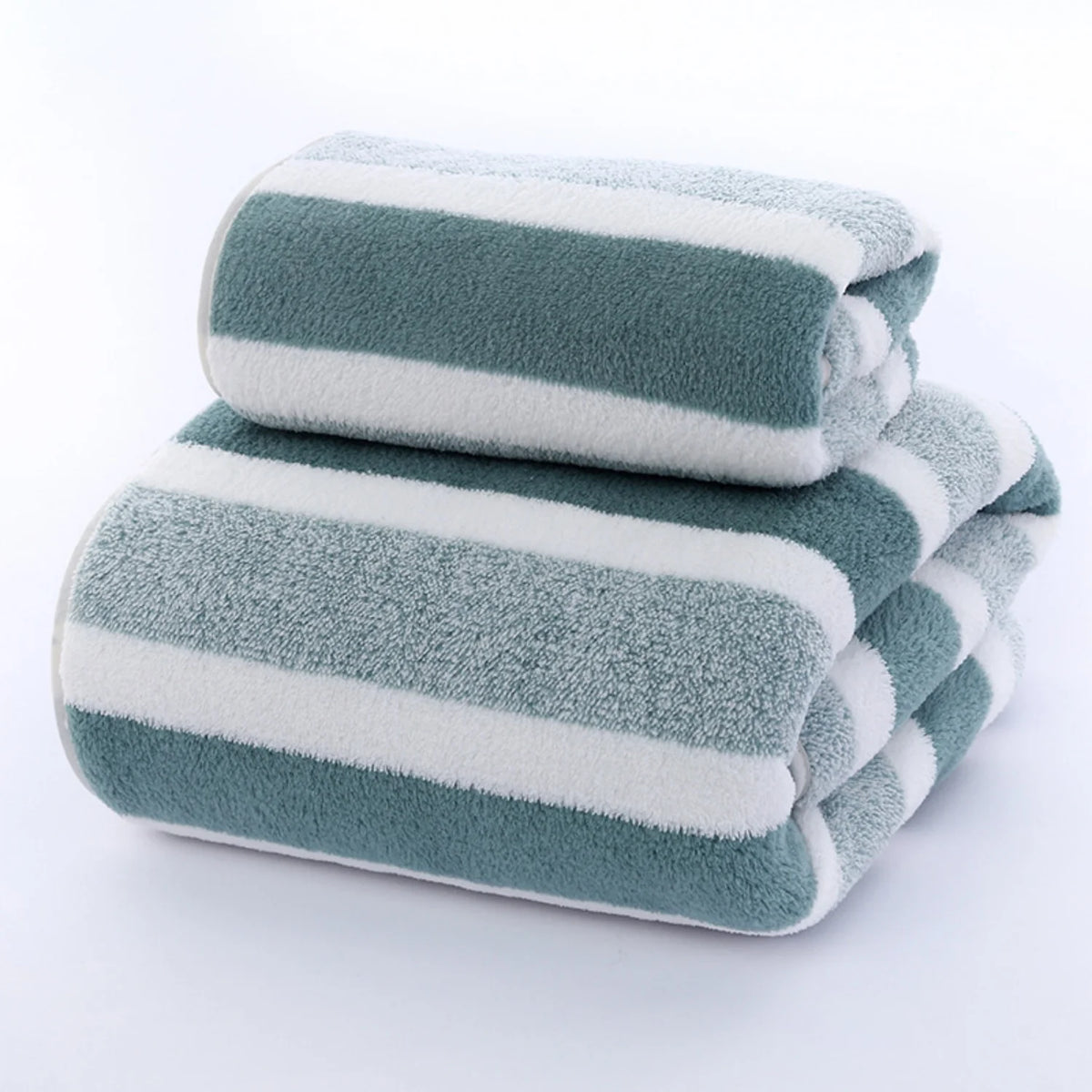 Set de serviettes rayées vert et gris — bain et visage - Nesty (vue 6)