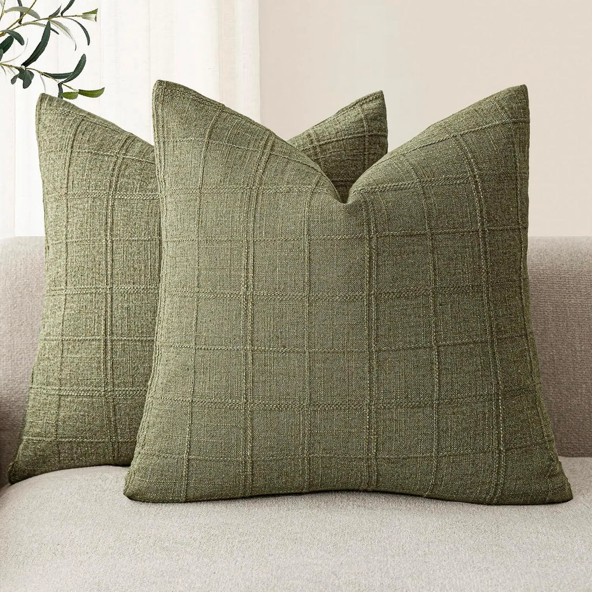 Housse de coussin en lin à carreaux Nesty - Esprit campagne (vue 12)