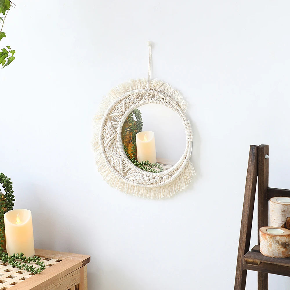 Miroir rond macramé, cadre coton tressé bohème (vue 14) - Nesty