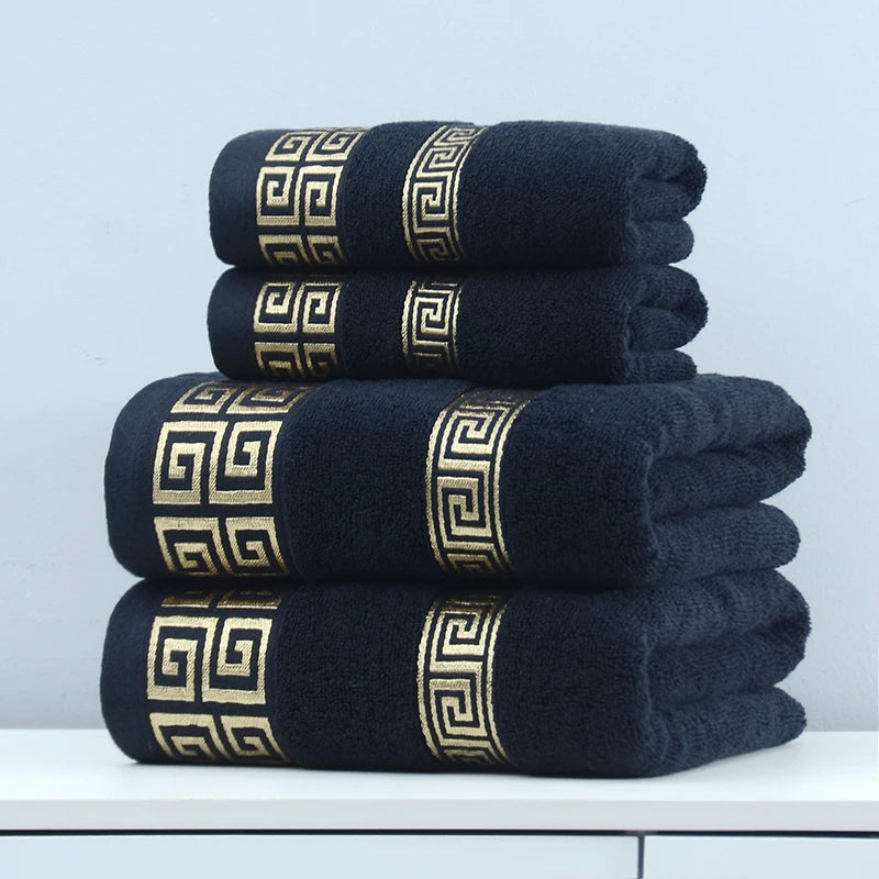 Duo de serviettes de bain noires en coton brodé - Nesty (vue 1)