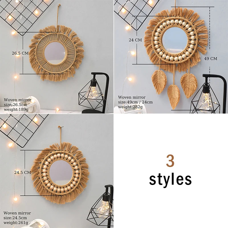 Miroir tapisserie macramé, tissage bohème suspendu (vue 5) - Nesty