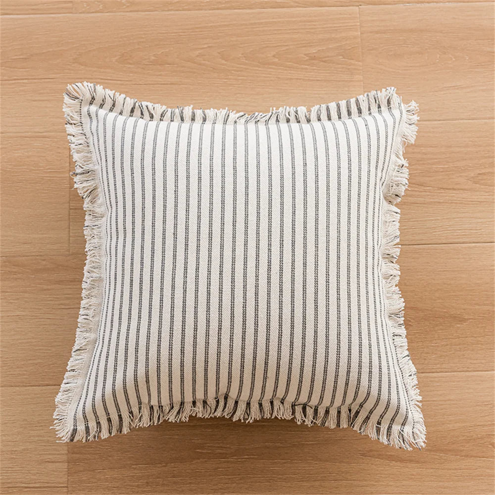 Housse de coussin en lin à rayures Nesty - Plusieurs formats disponibles (vue 7)