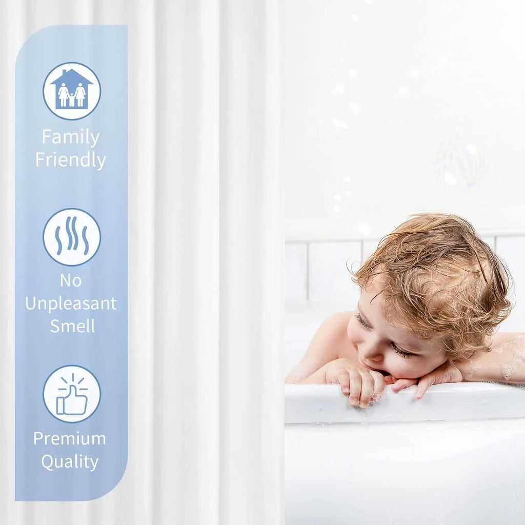 Rideau de douche blanc en polyester doux, ourlet lesté et renforcé - Nesty (vue 5)