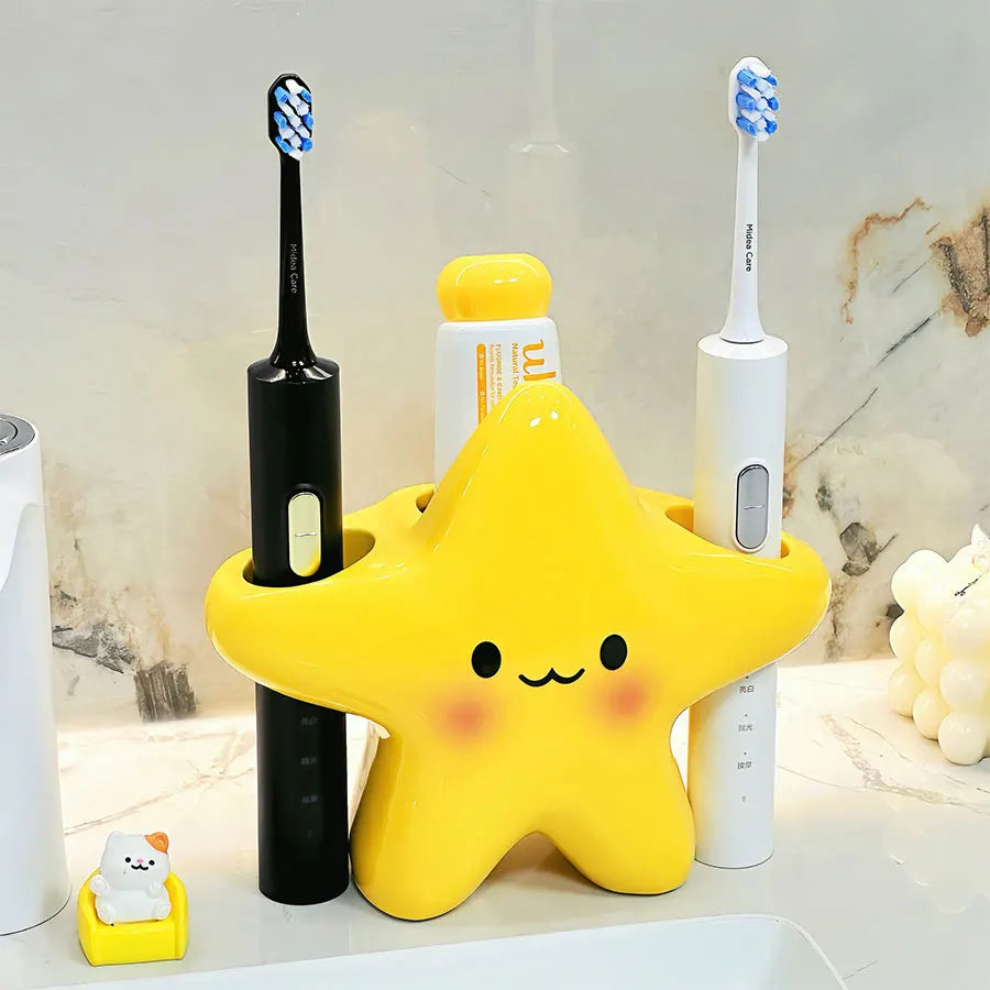 Cute Star-Shaped Toothbrush Holder  Freestanding Bathroom Organizer with Cute Face Design, Space-Saving Toothbrush & Toothpaste - Nesty (vue 4)