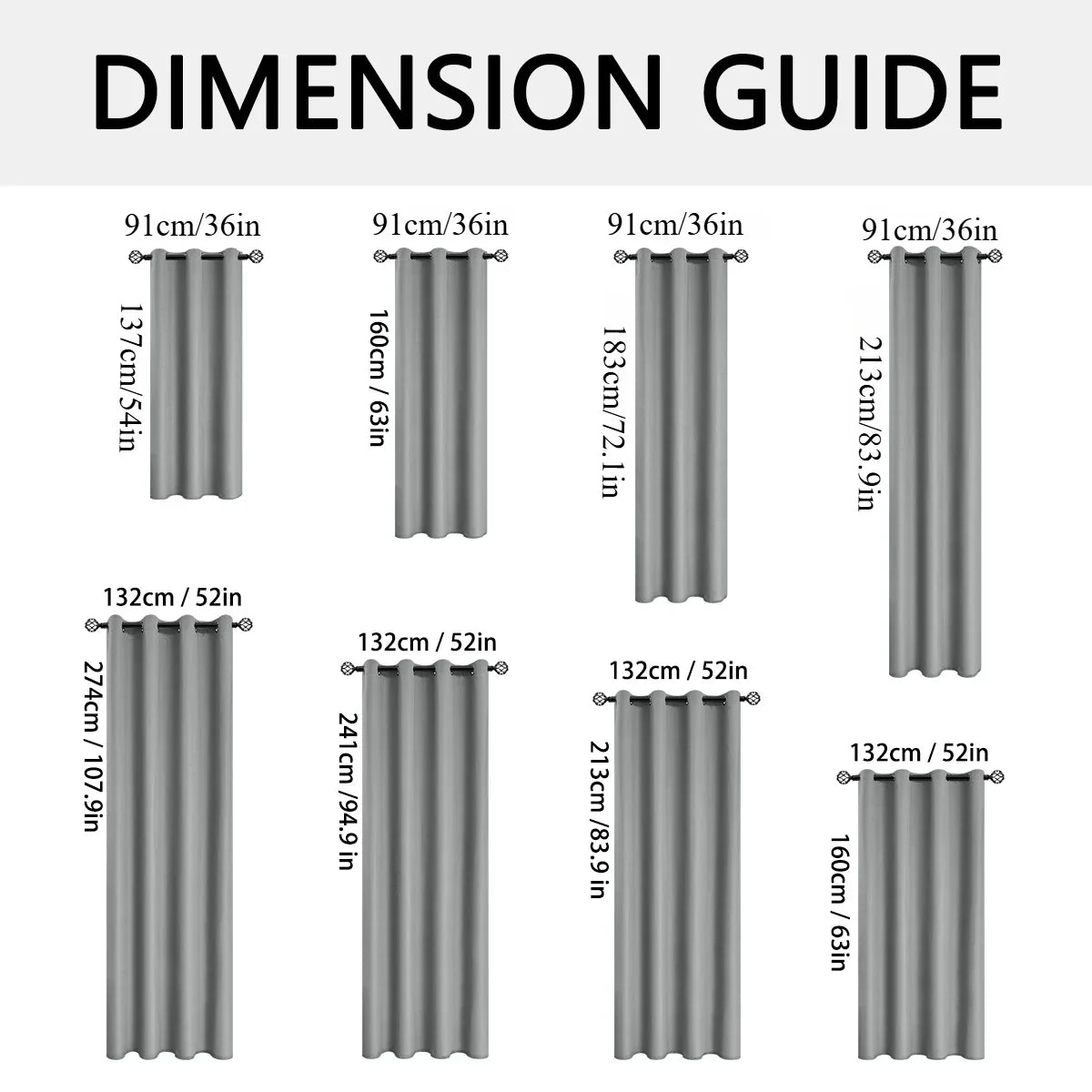 Rideaux occultants doublés Nesty - Fiche des tailles disponibles