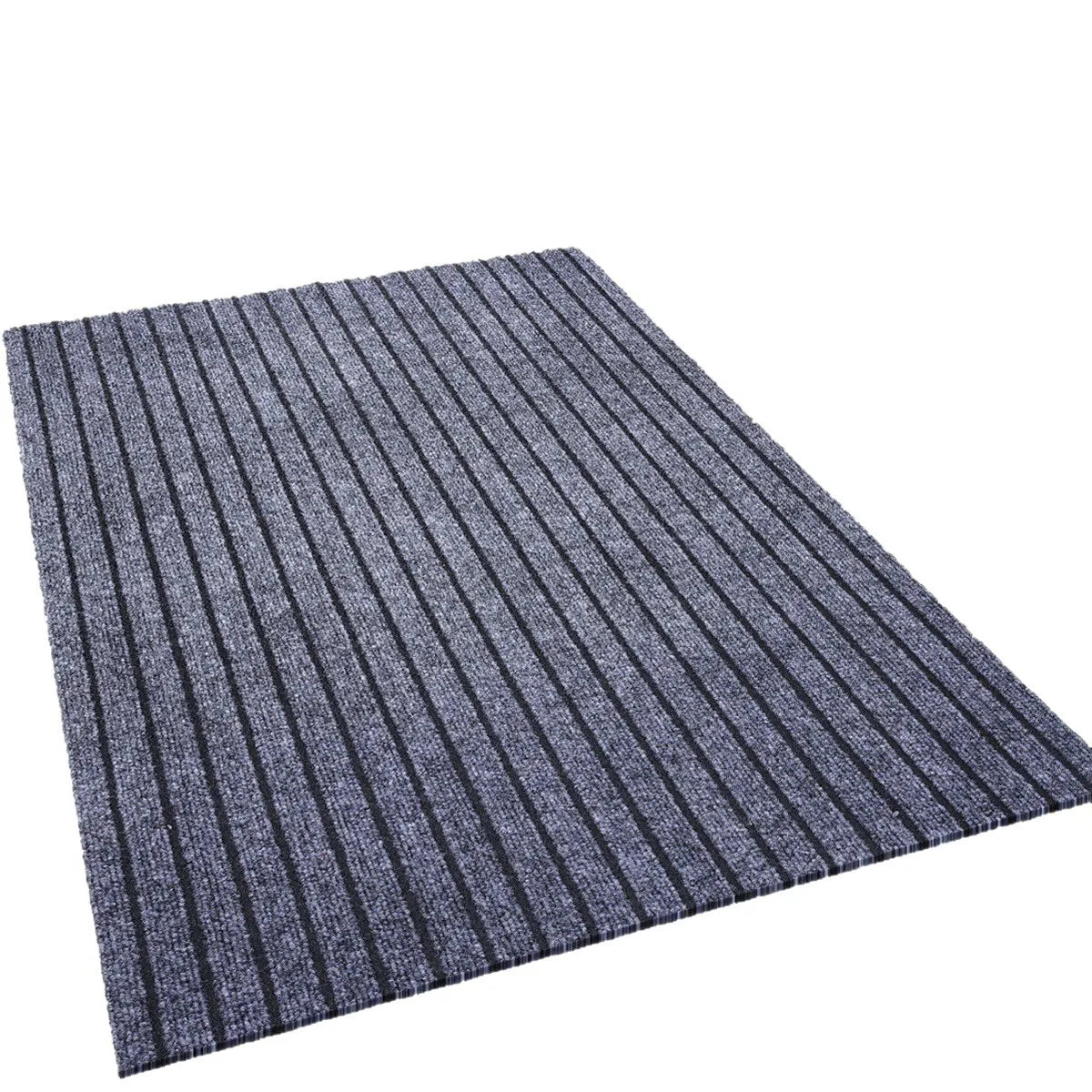 Tapis de cuisine en rouleau à rayures - Nesty, vue en angle du tapis gris à rayures sur fond blanc