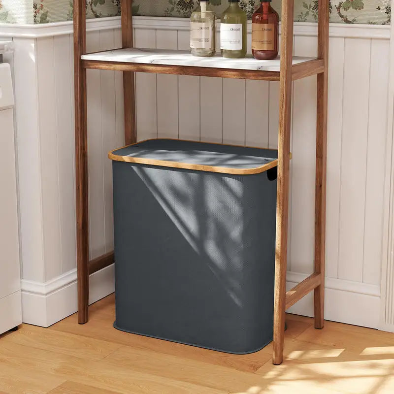 Panier à linge pliable gris 80L, deux compartiments (vue 8) - Nesty