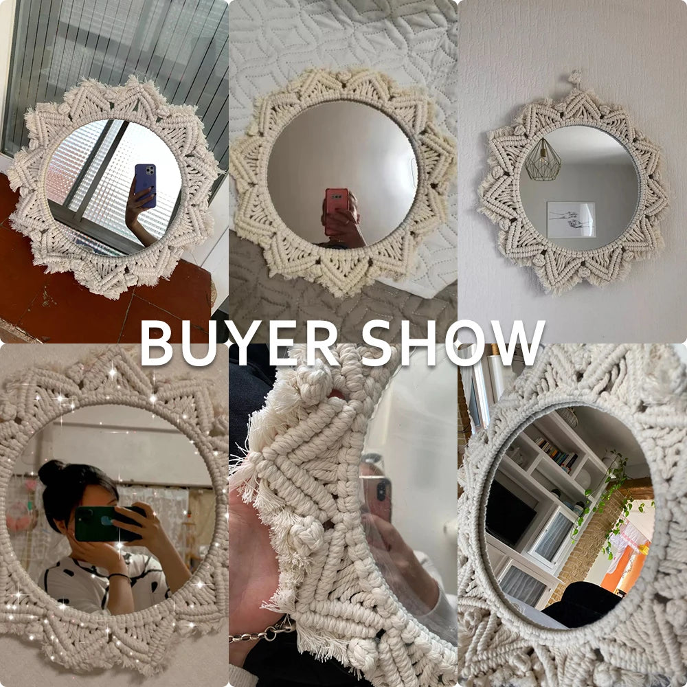 Miroir rond macramé, cadre tressé bohème (vue 5) - Nesty