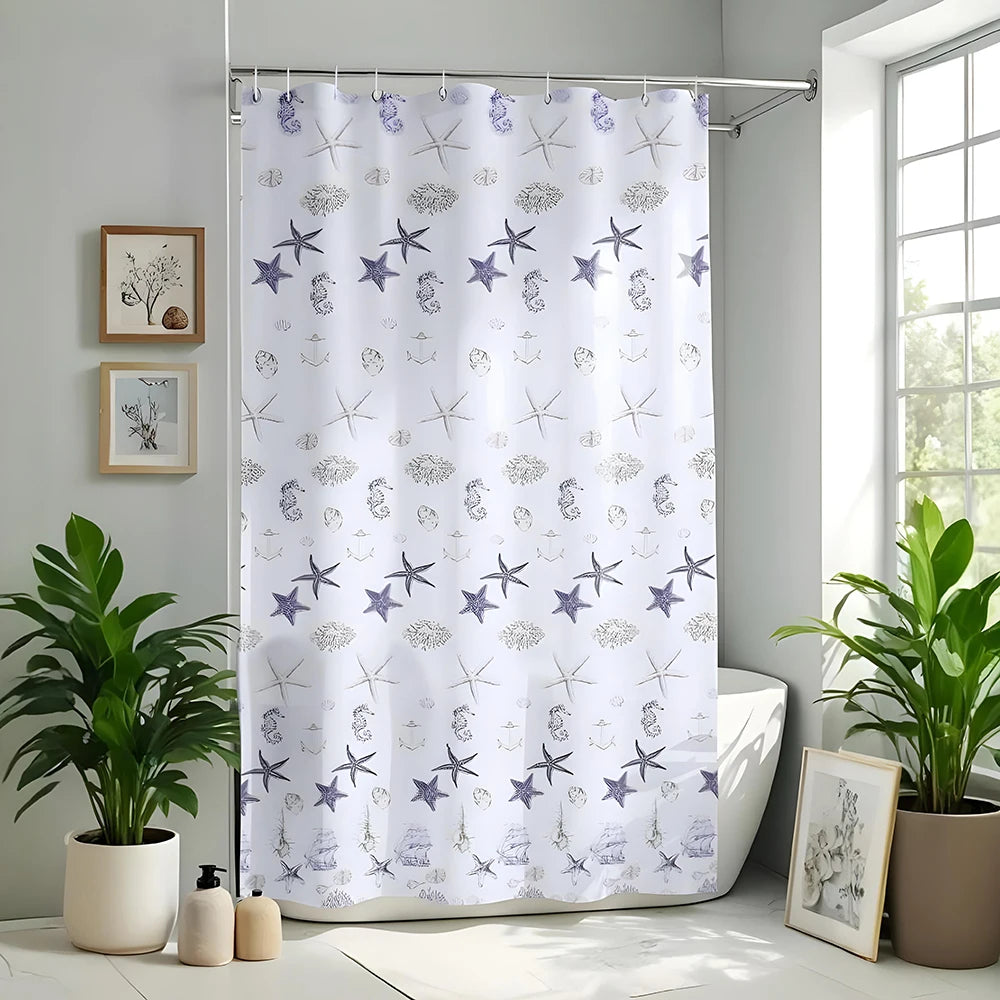 Rideau de douche vagues en PEVA imperméable, effet drapé ondulé - Nesty (vue 14)