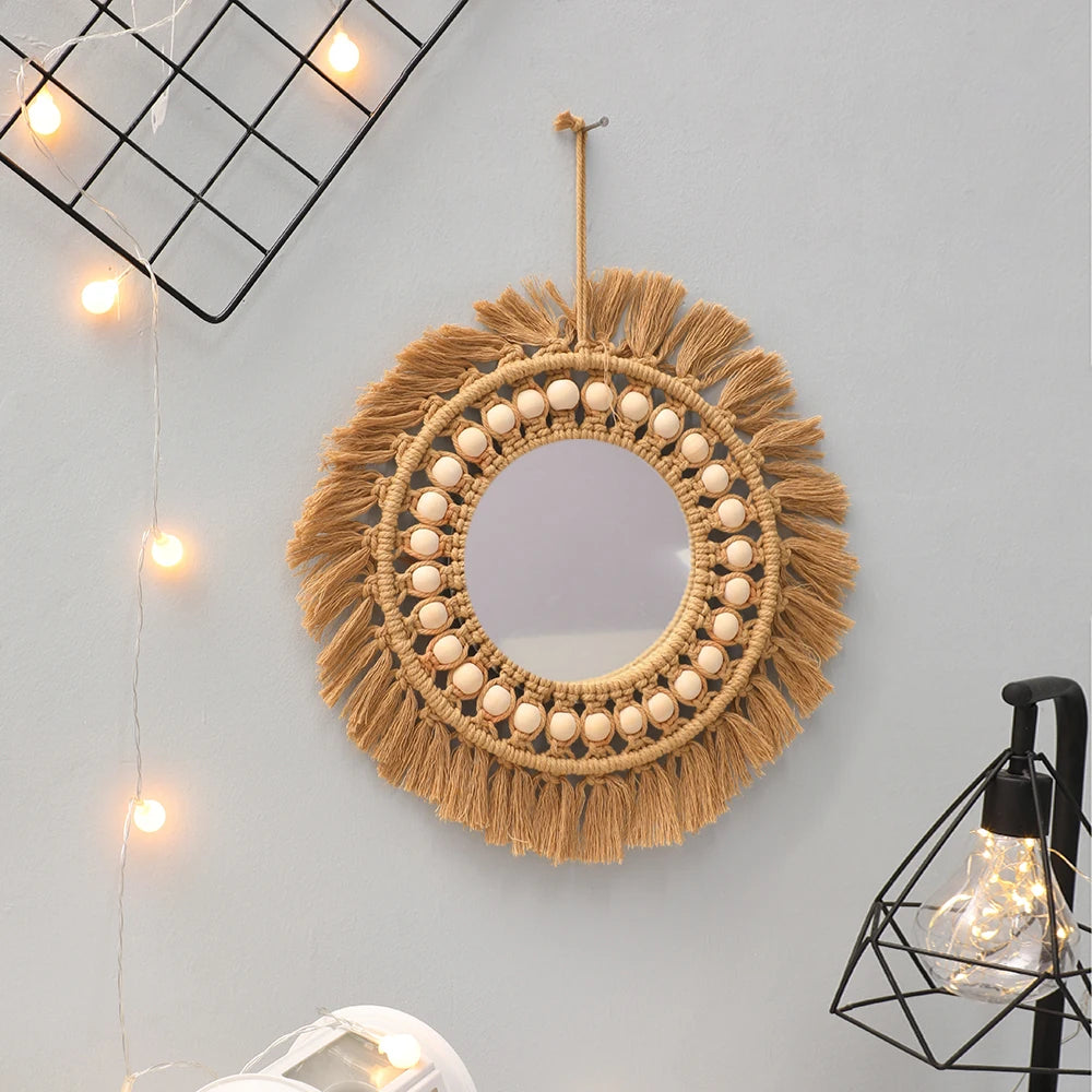 Miroir mural macramé rond, tressage simple et épuré (vue 7) - Nesty