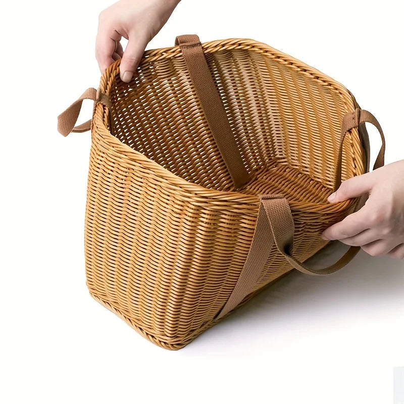 Grand panier de rangement tressé main avec couvercle, pour courses - Nesty (vue 4)
