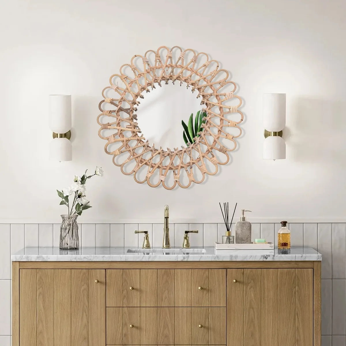 Miroir rond en rotin tressé 40 cm — fait main (vue 5) - Nesty