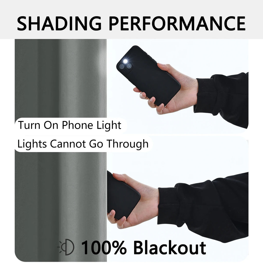 Rideaux occultants doublés Nesty - Test d'opacité avec la lumière d'un téléphone