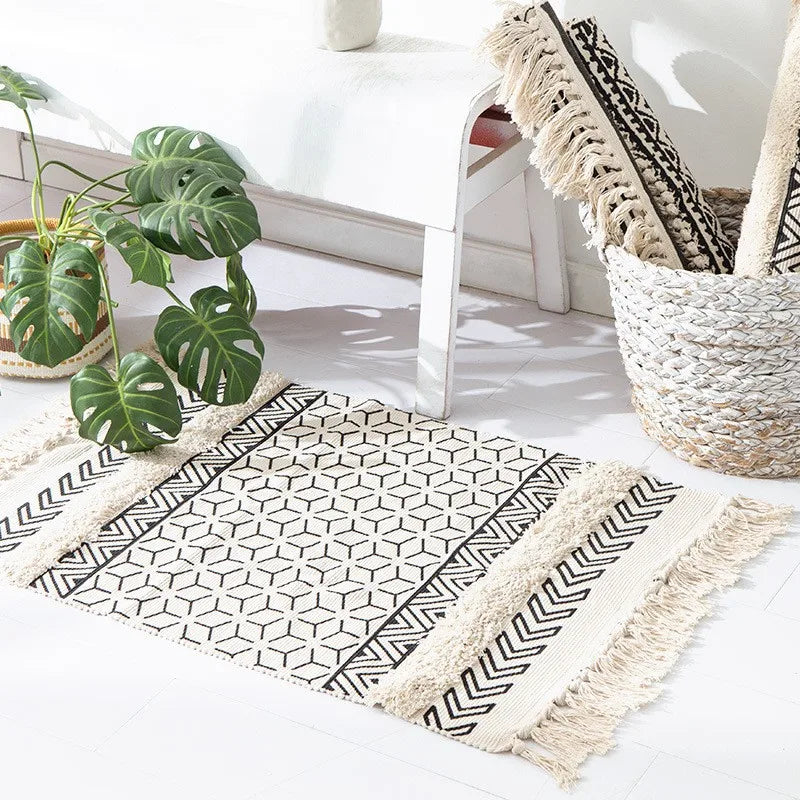 Tapis noué main à franges — motif géométrique - Nesty (vue 15)