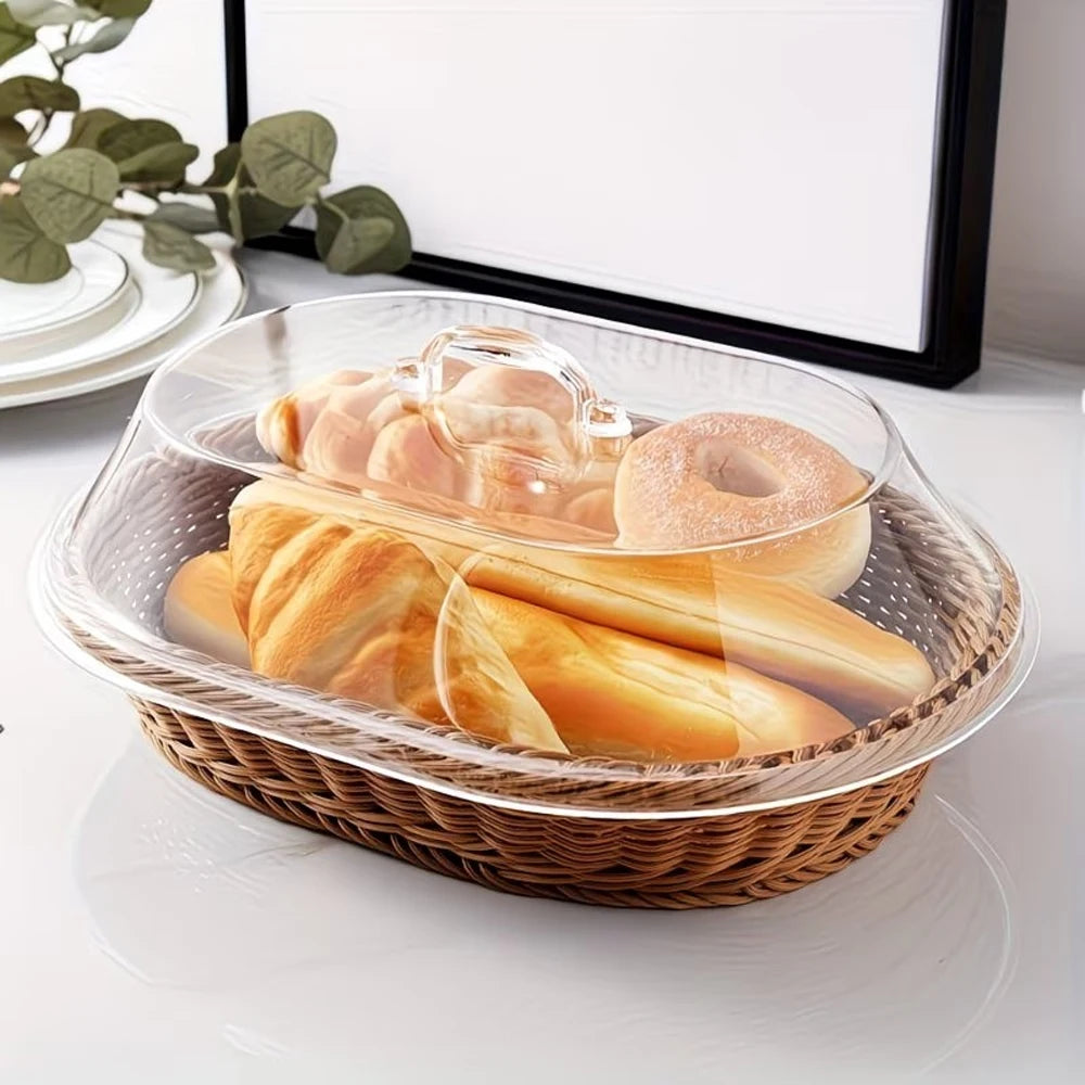 Corbeille effet rotin avec couvercle transparent - Nesty (vue 5)