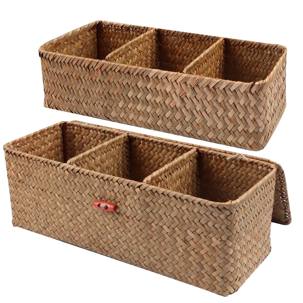 Panier de rangement tressé à 3 compartiments, style rétro - Nesty (vue 1)