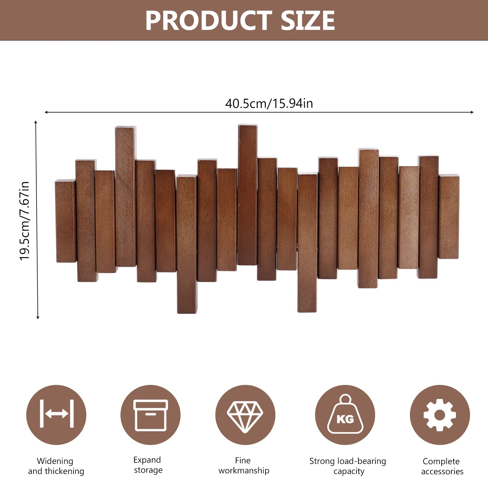 Porte-manteau mural en bois — 6 crochets escamotables - Nesty (vue 6)