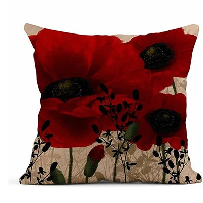 Housse de coussin en lin Nesty - Motif floral rouge, format carré (vue 9)