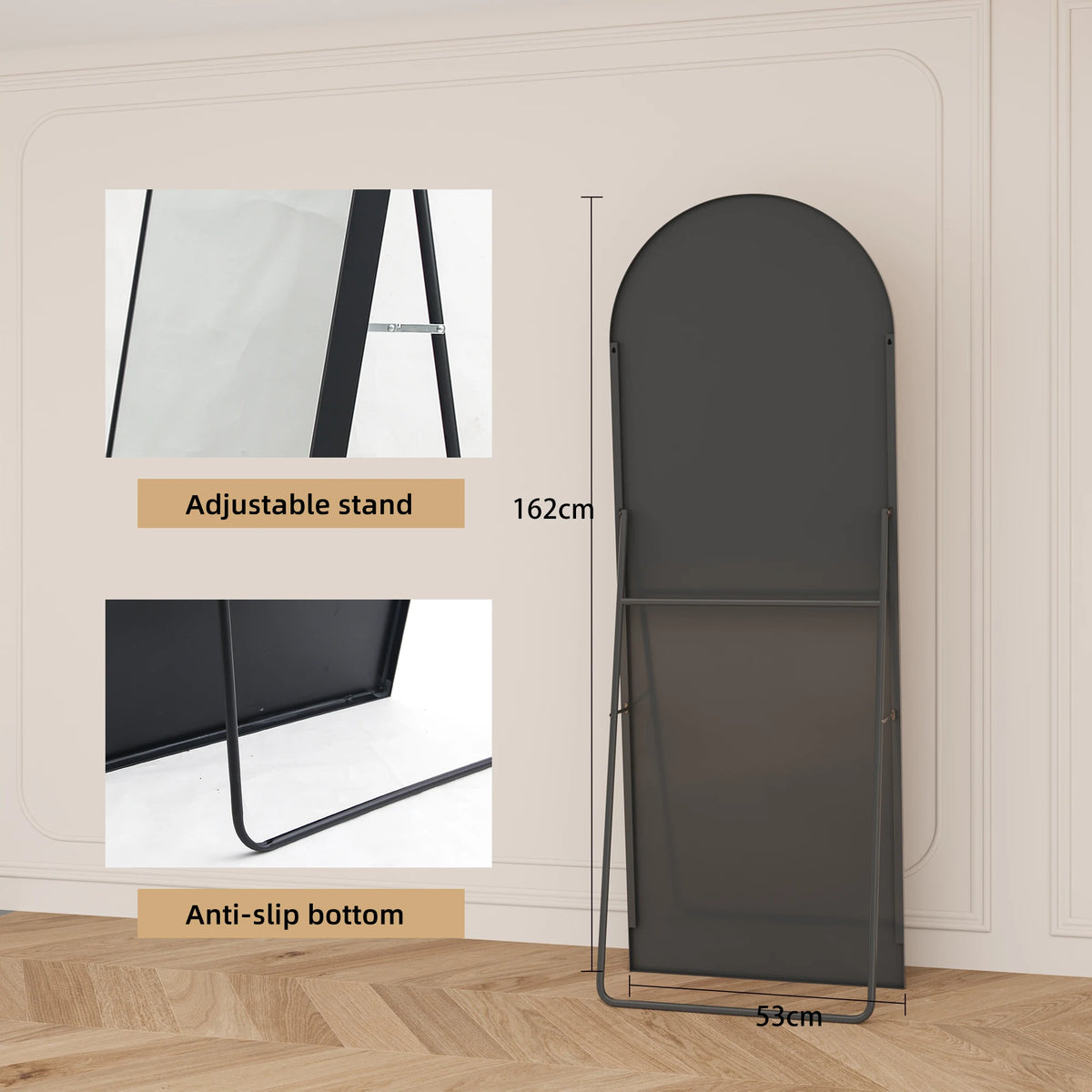 Miroir psyché cintré 162 x 53 cm — cadre en aluminium noir (vue 6) - Nesty