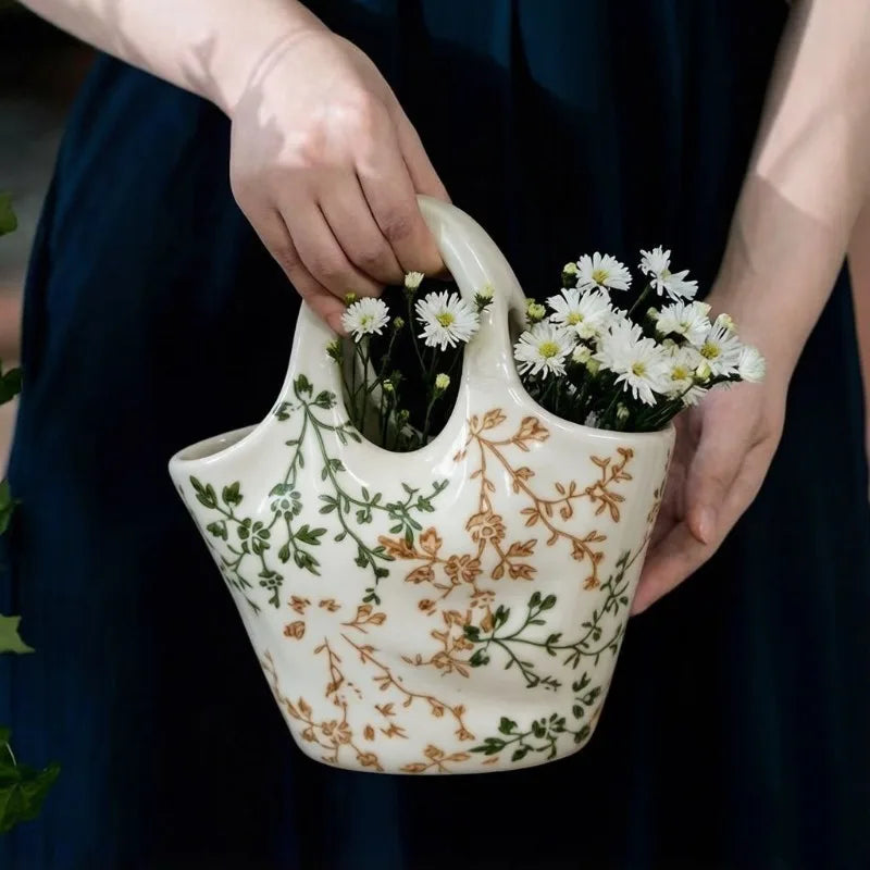 Vase en porcelaine forme sac à main, style champêtre - Nesty (vue 5)