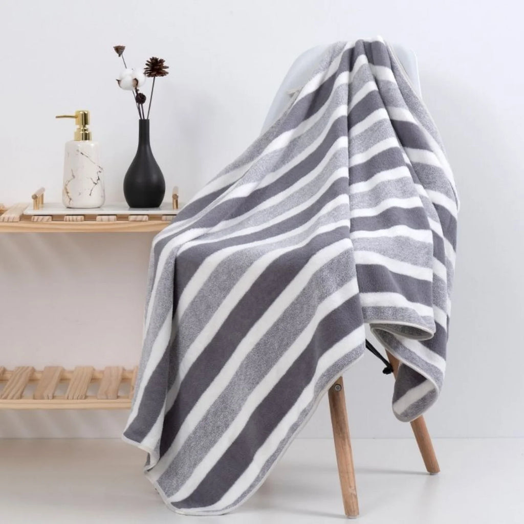 Set de serviettes rayées vert et gris — bain et visage - Nesty (vue 2)