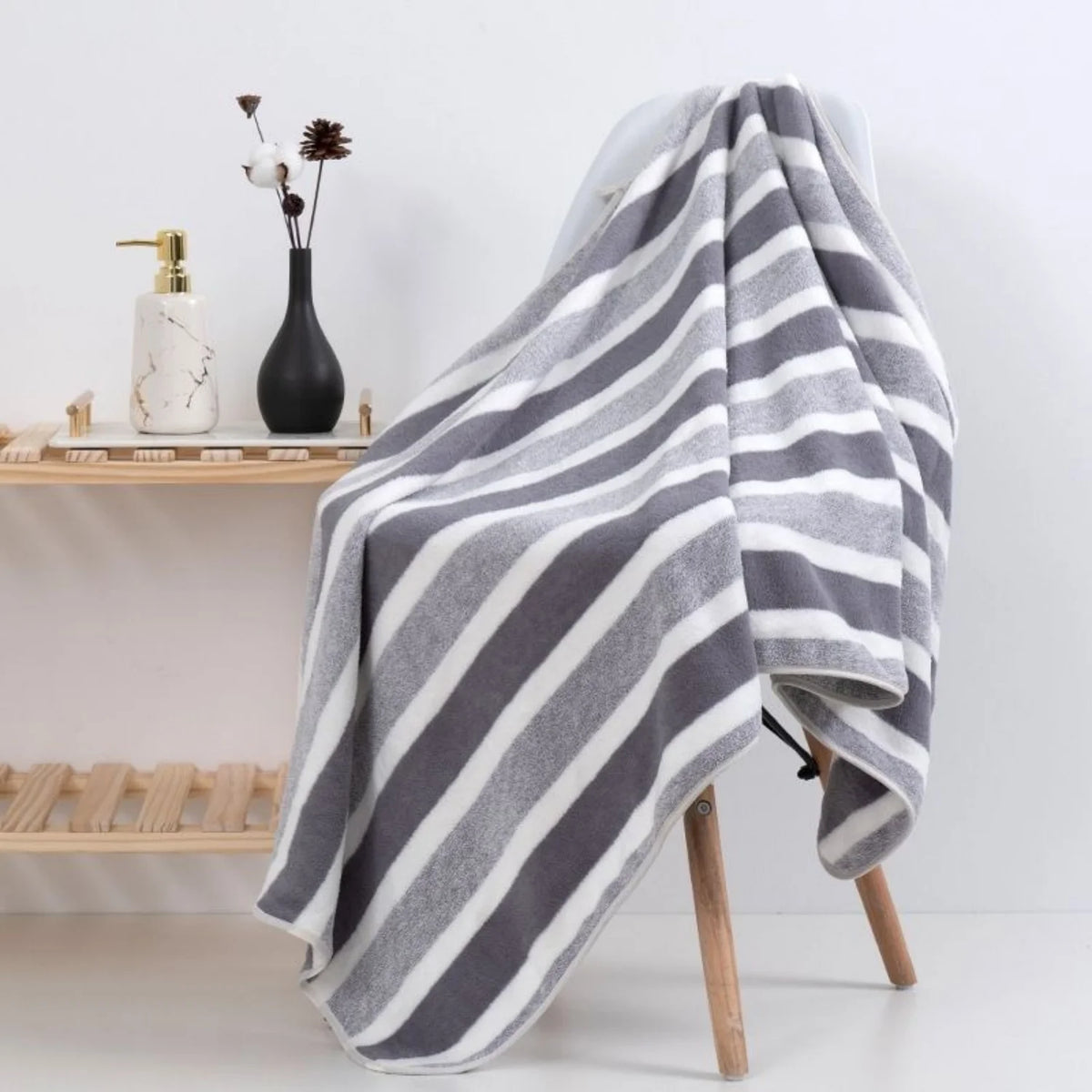 Set de serviettes rayées vert et gris — bain et visage - Nesty (vue 2)