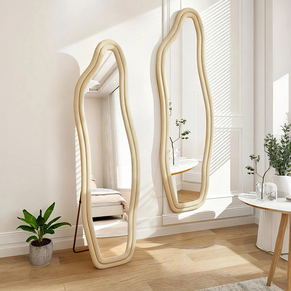 Miroir mural ondulé 140 x 45 cm — cadre en bois habillé de flanelle (vue 9) - Nesty