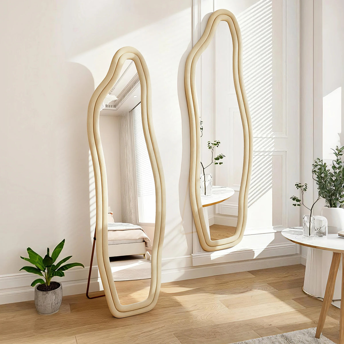 Miroir mural ondulé 140 x 45 cm — cadre en bois habillé de flanelle (vue 9) - Nesty