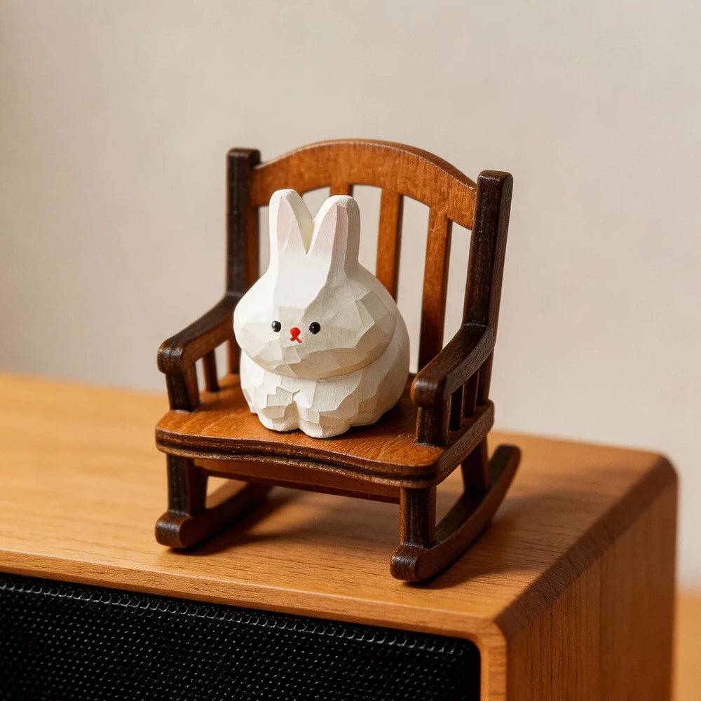 Figurine animal sur chaise à bascule — bois sculpté - Nesty (vue 16)