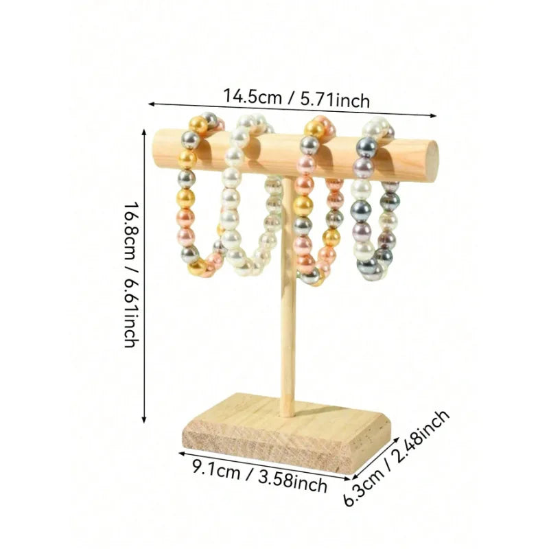 Présentoir en bois pour bijoux Nesty - Schéma dimensions 14,5 x 16,8 x 9,1 x 6,3 cm avec bracelets de perles