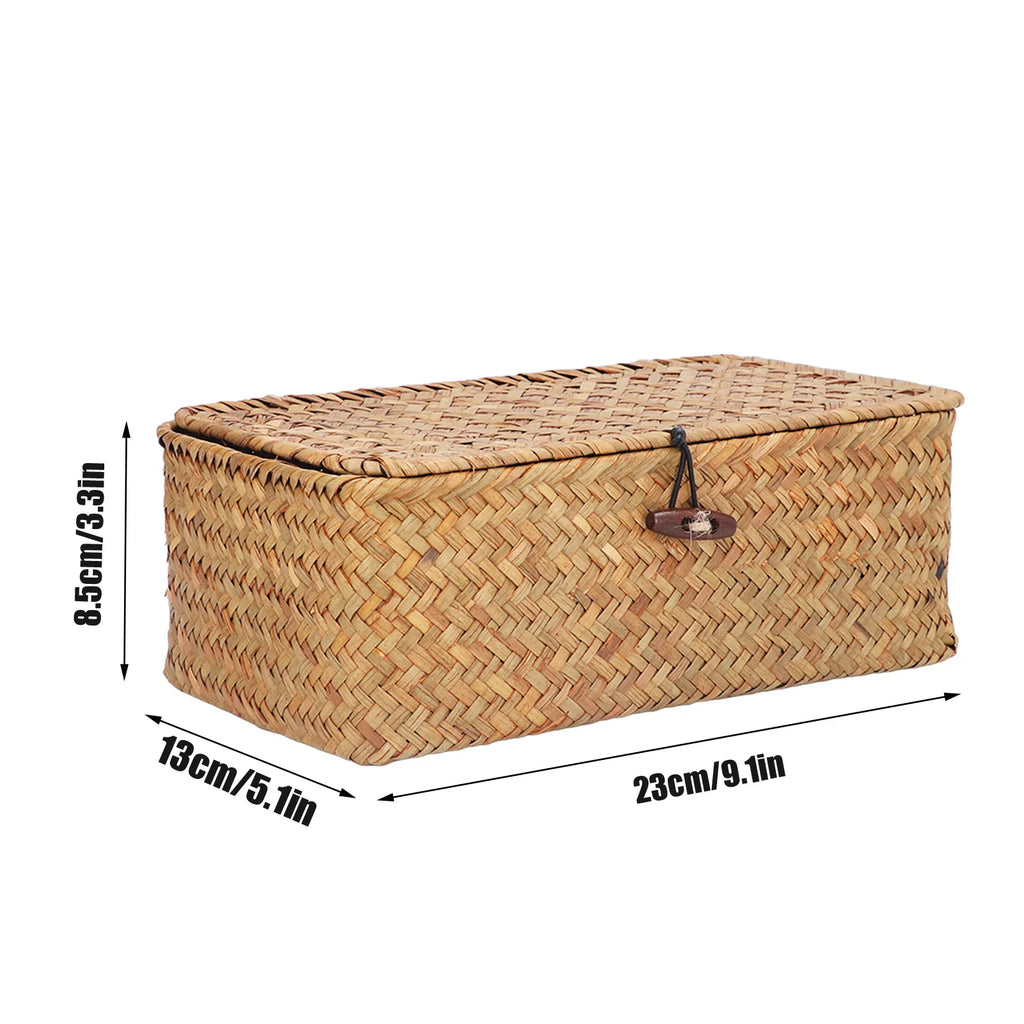 Panier de rangement rectangulaire en jonc de mer tressé avec couvercle (vue 7) - Nesty