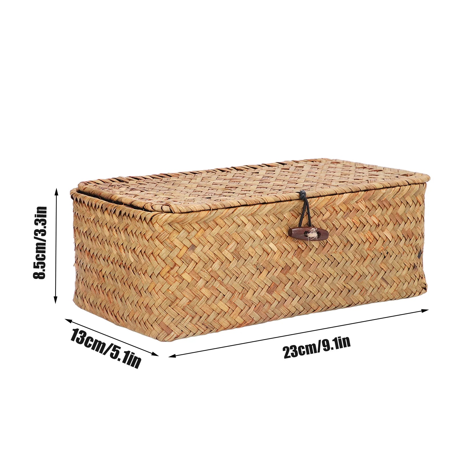 Panier de rangement rectangulaire en jonc de mer tressé avec couvercle (vue 7) - Nesty