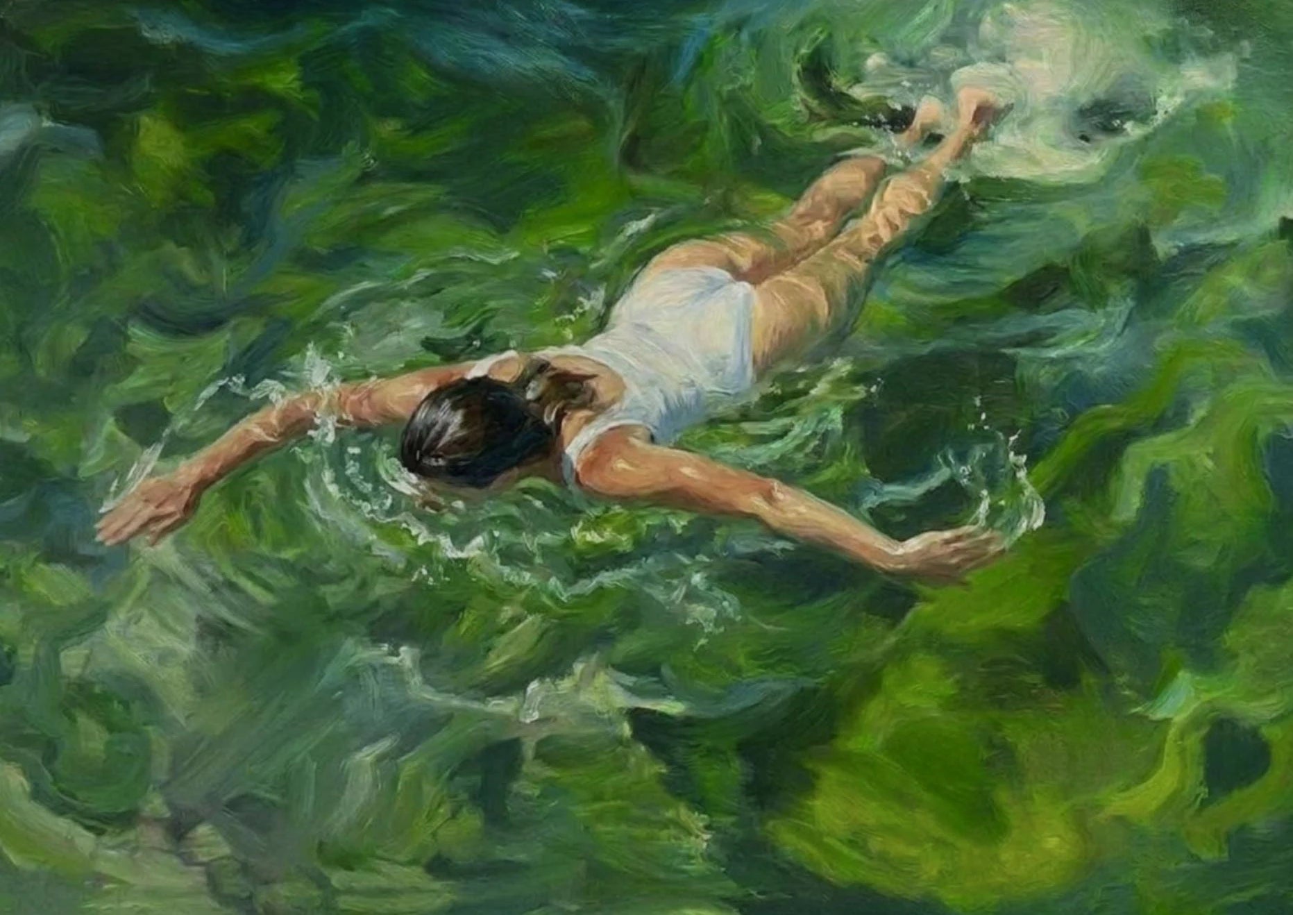 Toile imprimée nageuse et bassin Nesty - Art mural vert forêt (vue 15)