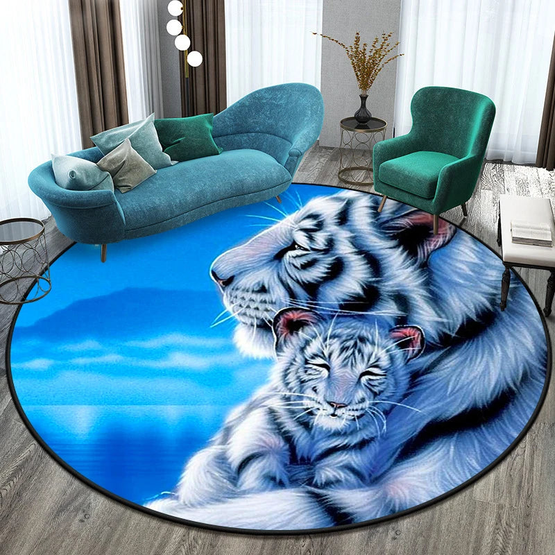 Tapis rond illustré tigre Nesty - Pour chambre d'enfant (vue 17)