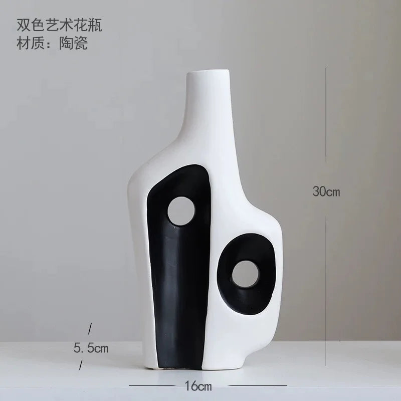 Vase en céramique blanc et noir à motif géométrique - Nesty (vue 3)