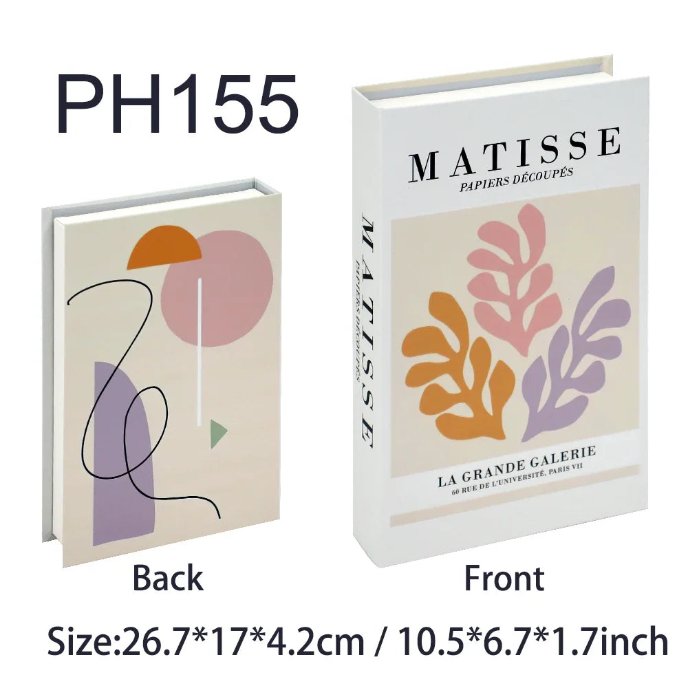 Faux livre décoratif boîte de rangement style nordique, couverture Matisse Papiers Découpés, feuillages rose, orange et violet (vue 58) - Nesty