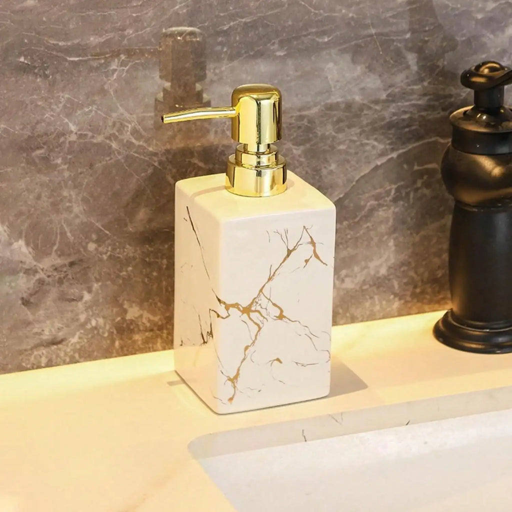 Distributeur de savon en céramique effet marbre (vue 8) - Nesty