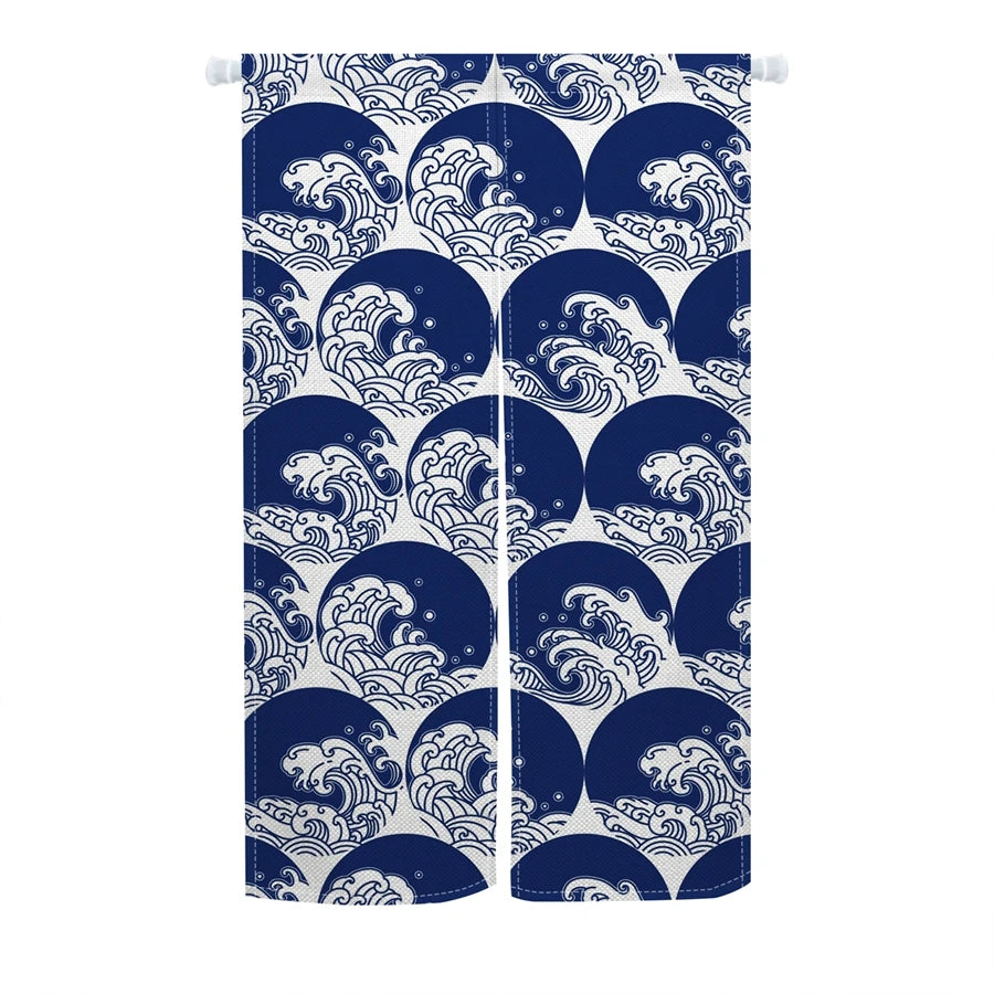 Rideau japonais noren bleu à motif vague, en lin pour porte - Nesty (vue 8)