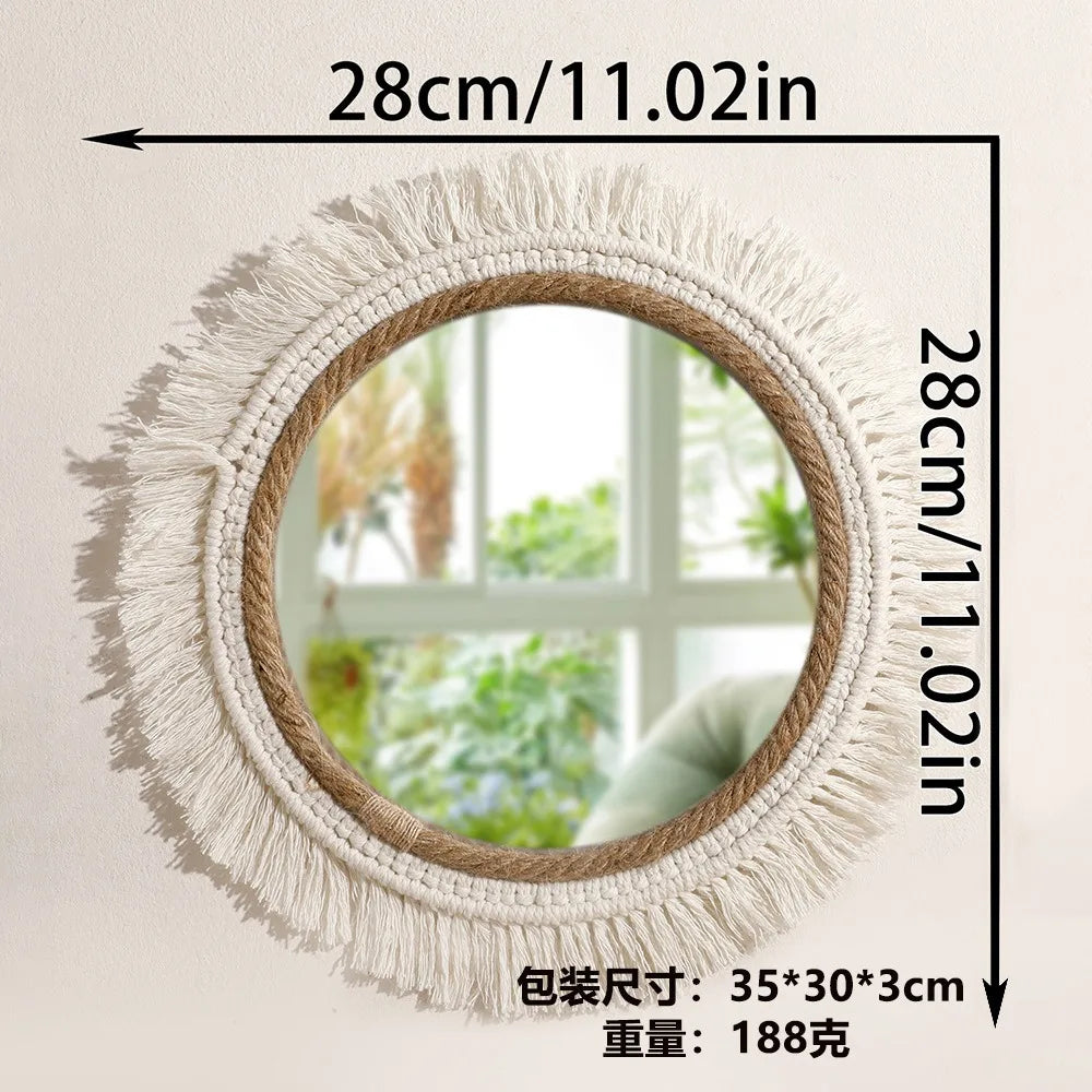 Miroir rond à pompons, cadre coton tressé bohème (vue 5) - Nesty