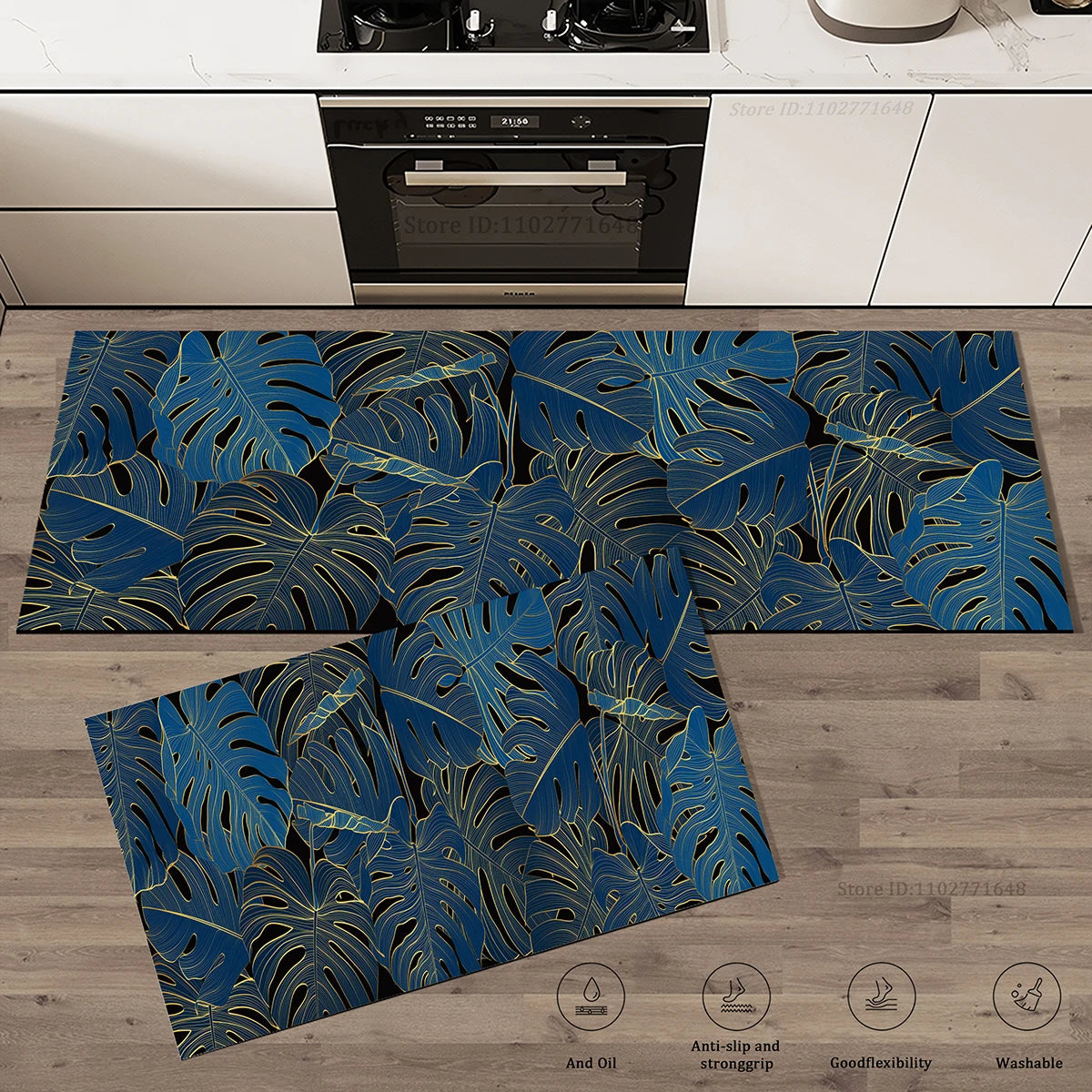 Tapis de cuisine à motif feuillage Nesty - Tapis long absorbant (vue 5)