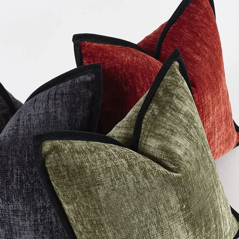 Housse de coussin en chénille épaisse Nesty - Uni, bords piqués (vue 5)
