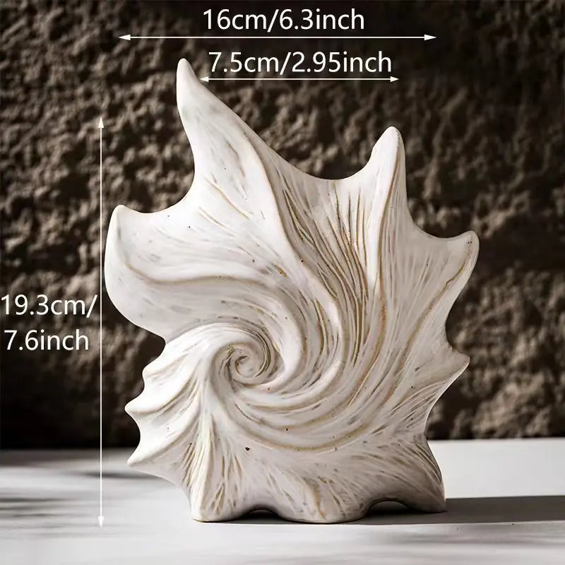 Vase en céramique blanche forme coquillage Nesty - Schéma dimensions 19,3 x 16 x 7,5 cm
