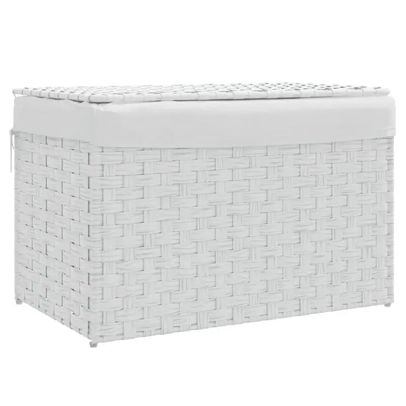 Panier à linge blanc avec couvercle en poly rotin, 55,5x35x34 cm - Nesty (vue 2)