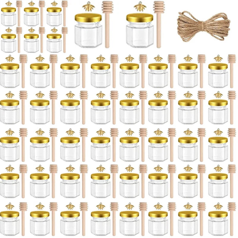Set de mini pots à miel en verre avec cuillère en bois - Nesty (vue 1)