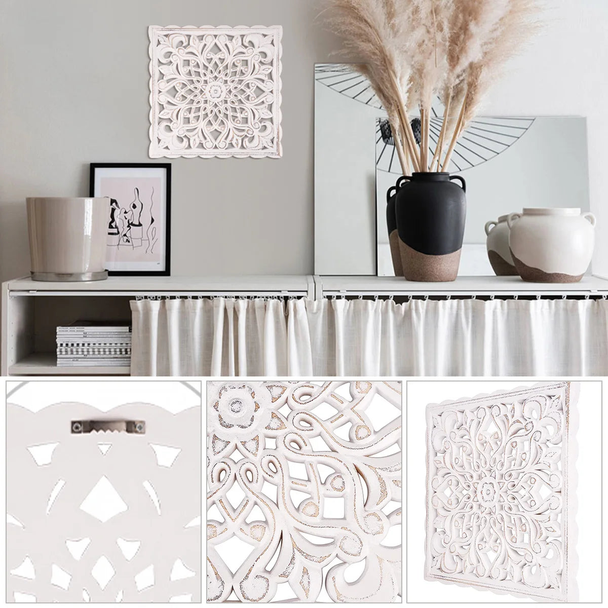 Panneau mural ajouré en bois Nesty - Motif floral (vue 6)