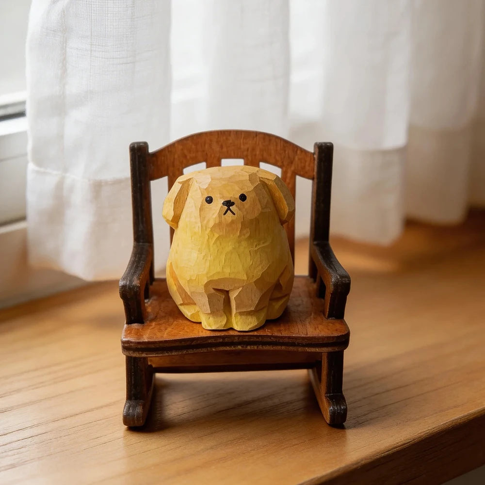 Figurine animal sur chaise à bascule — bois sculpté - Nesty (vue 21)